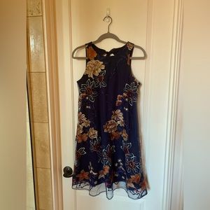 Beige by eci Lace Floral Embroidered Halter Trapeze Dress S